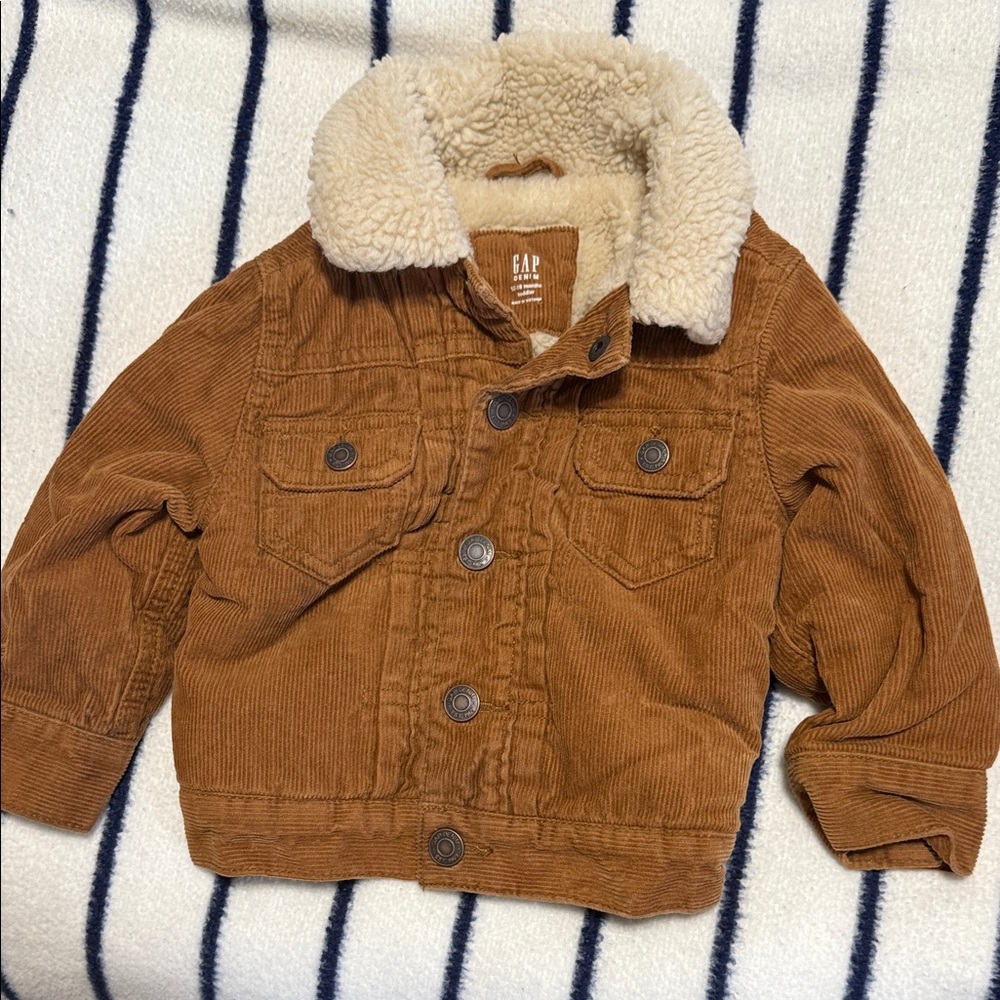 GAP Kids Tan Corduroy Jacket with Cream Sherpa Collar